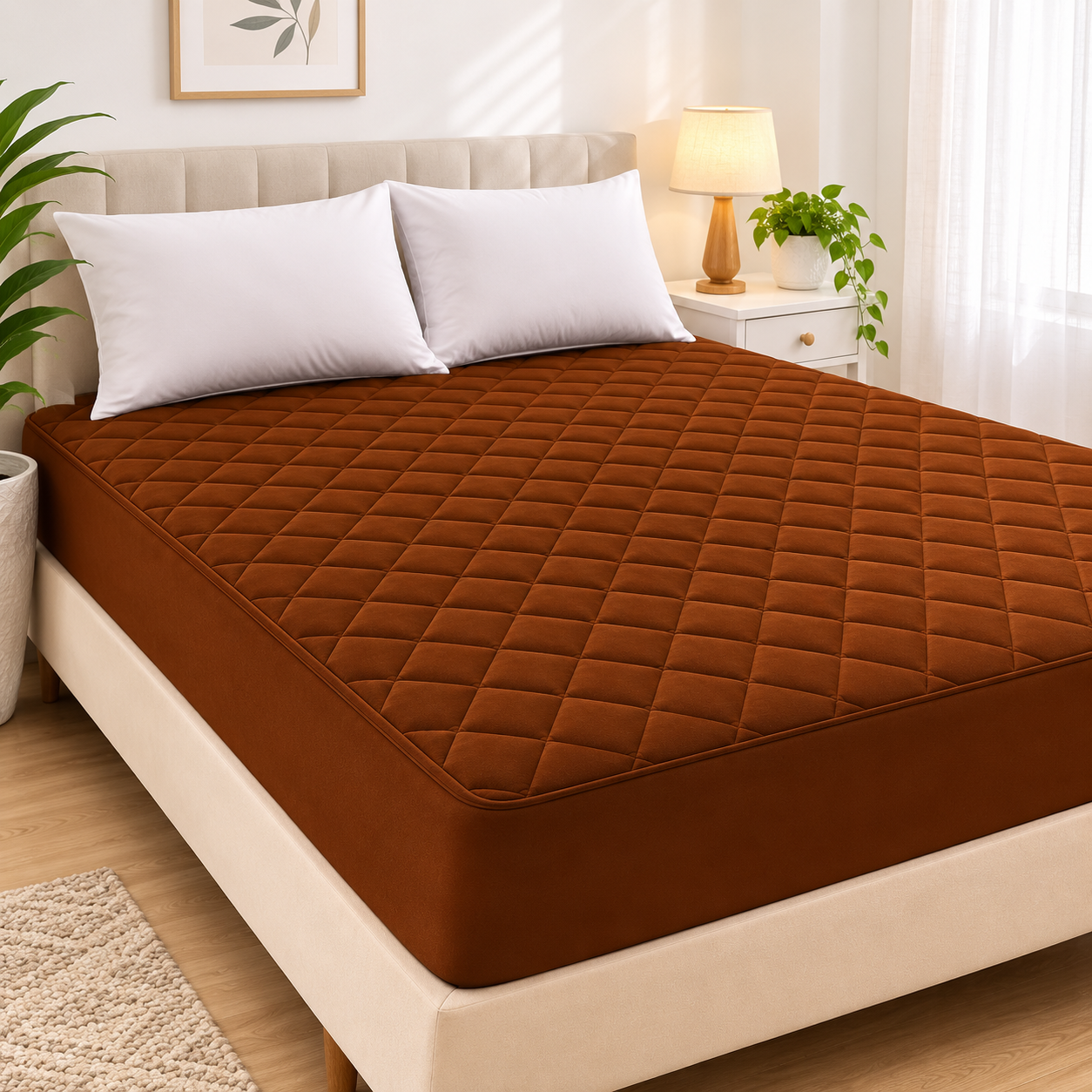 cotton Waterproof Quilted Mattress cover-wood color