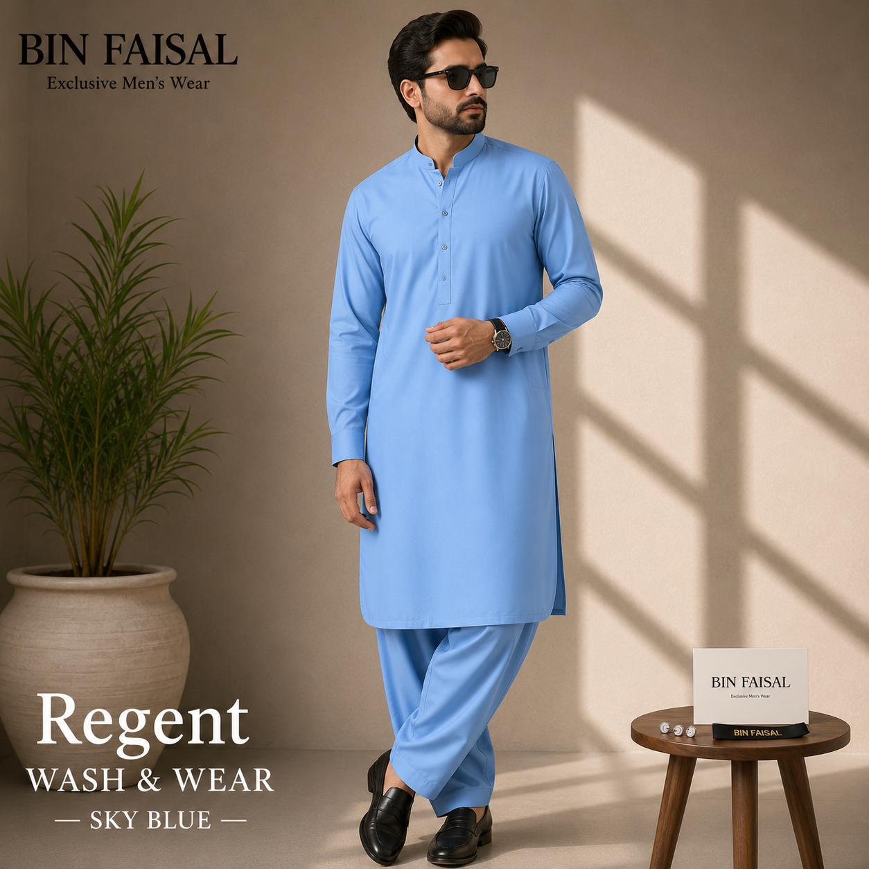 Bin Faisal  Premium Wash & Wear-SKY BLUE