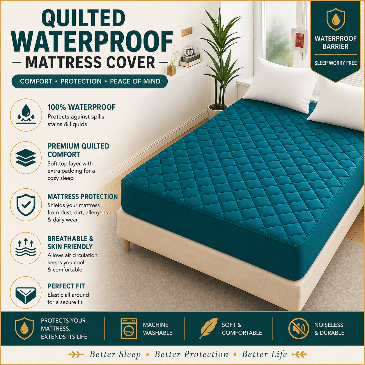 cotton Waterproof Quilted Mattress cover-zink