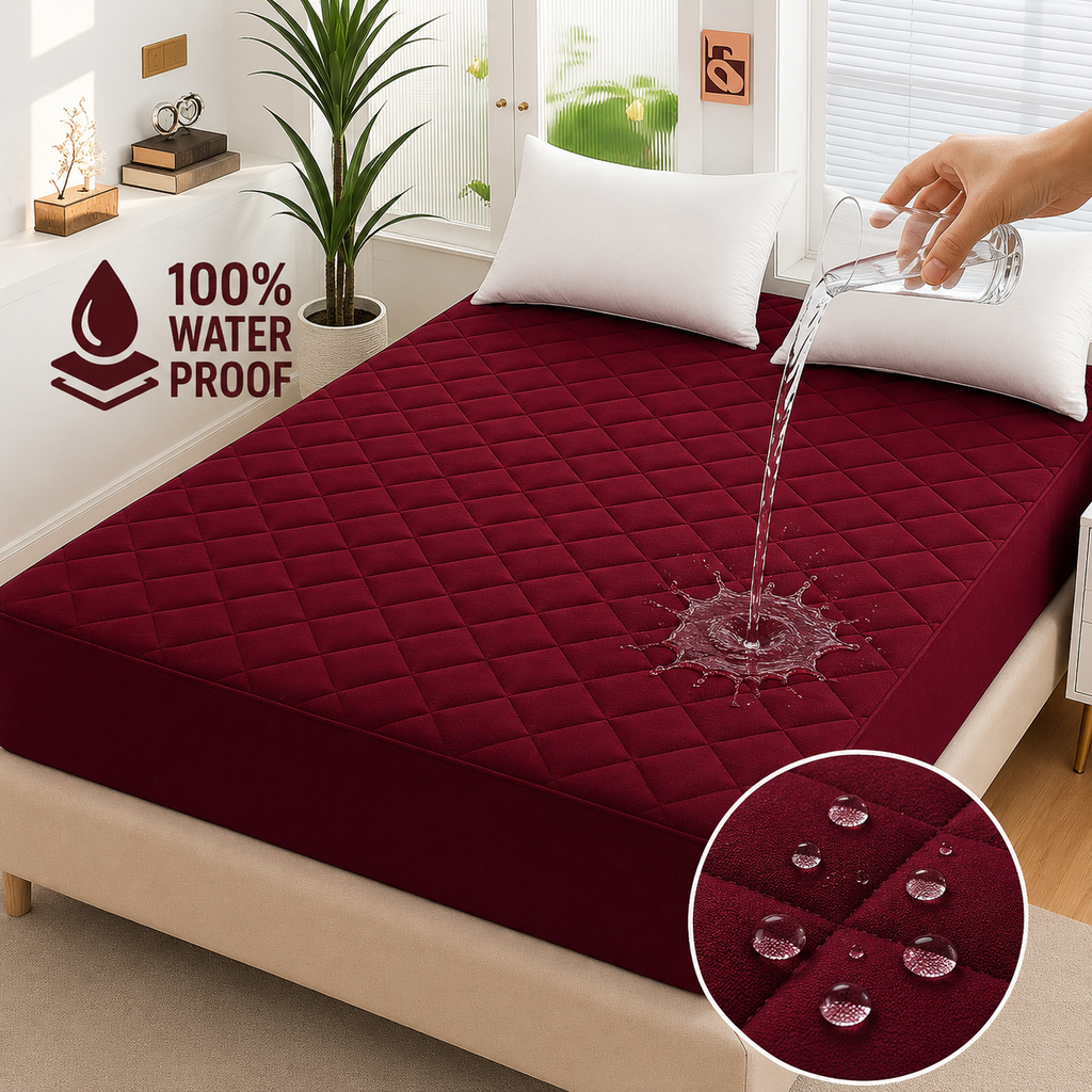cotton Waterproof Quilted Mattress cover-Mehroon