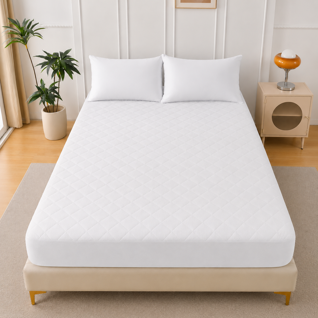 cotton Waterproof Quilted Mattress cover-white