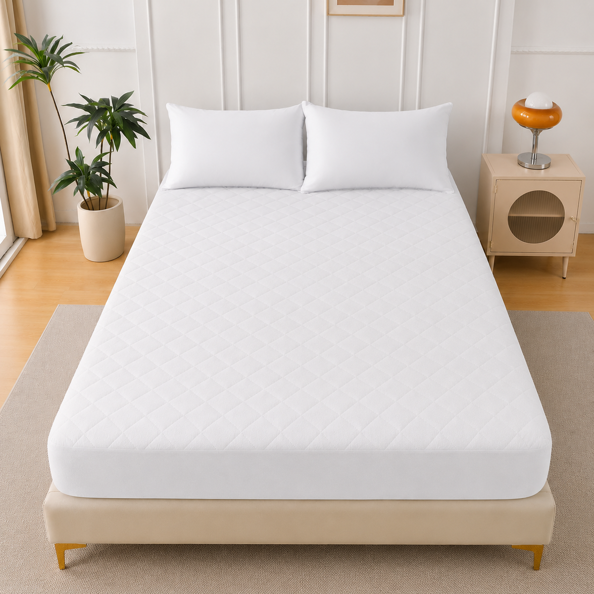 cotton Waterproof Quilted Mattress cover-white