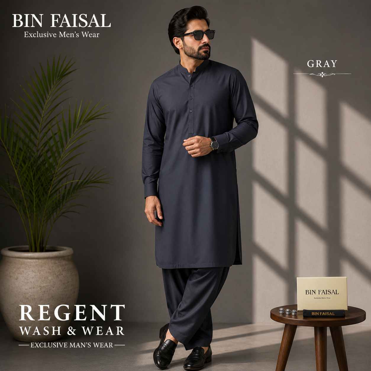 Bin Faisal  Premium Wash & Wear-GRAY COLOR