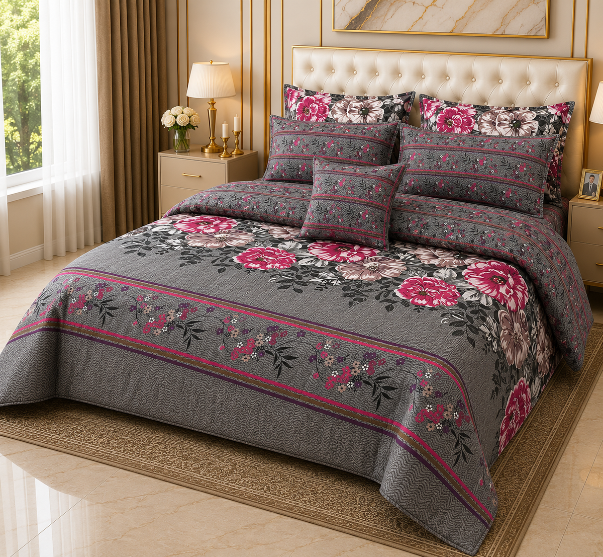7-Piece Elegant Print Quilted Bed Set