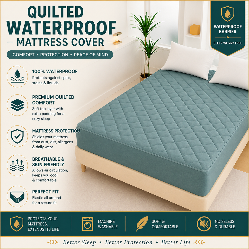 cotton Waterproof Quilted Mattress cover-see green