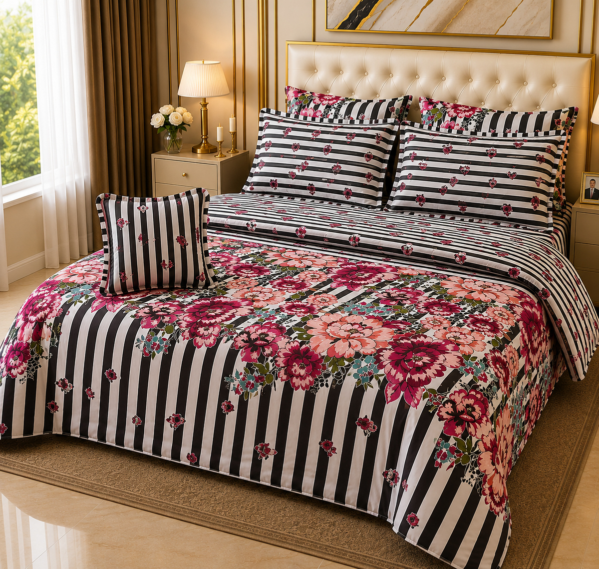 Elegant Double-Sided Bed Set for Master Bedroom