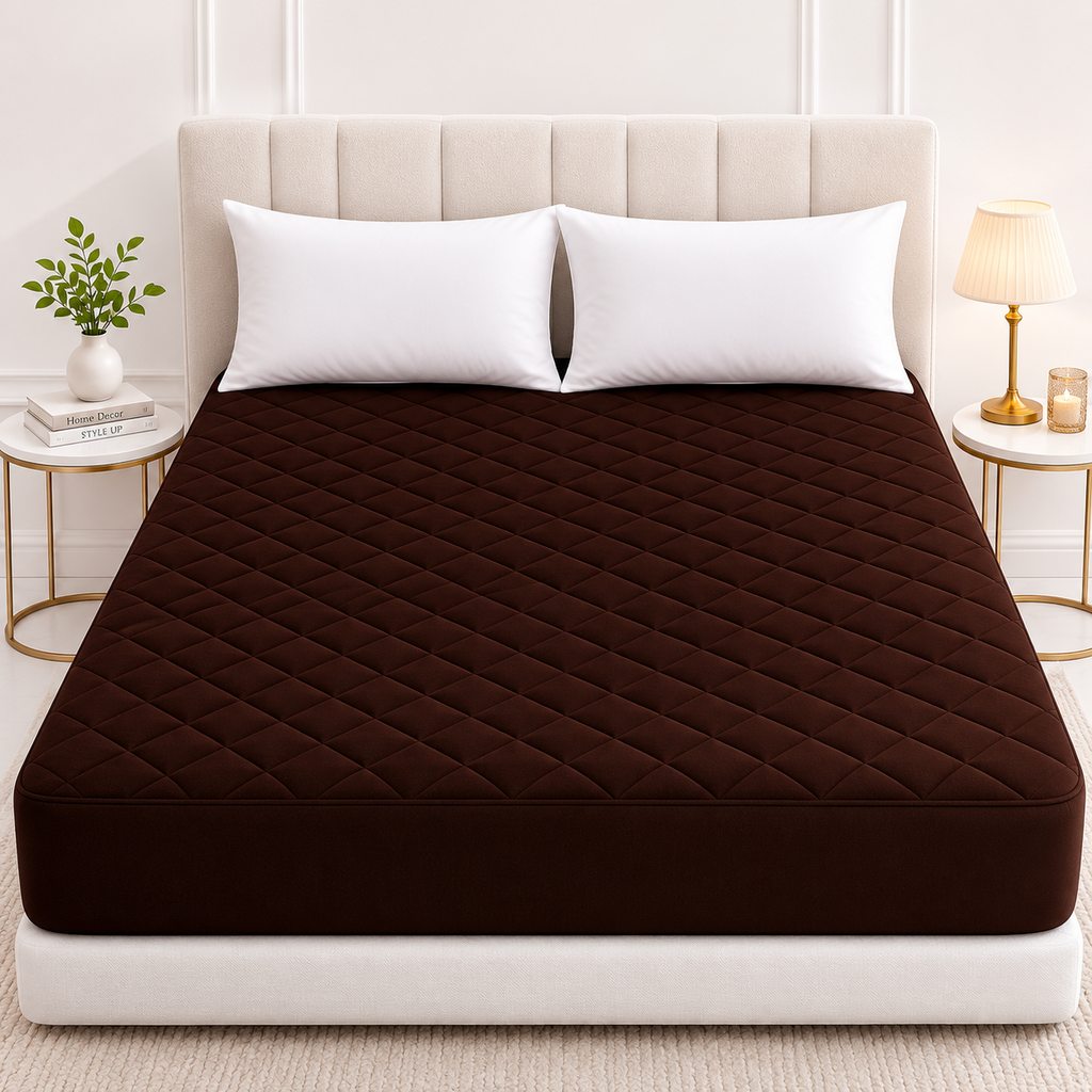 cotton Waterproof Quilted Mattress cover-brown