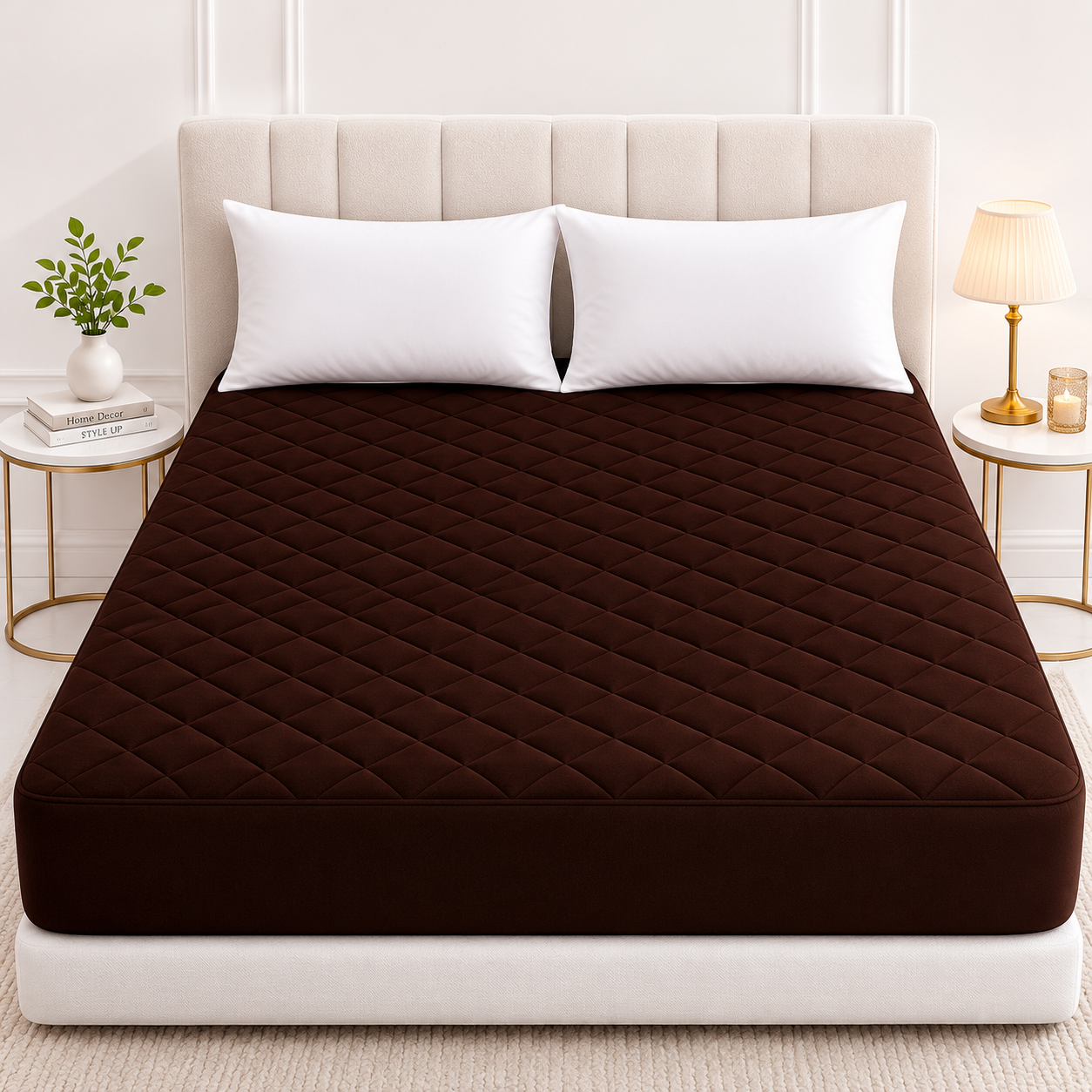cotton Waterproof Quilted Mattress cover-brown