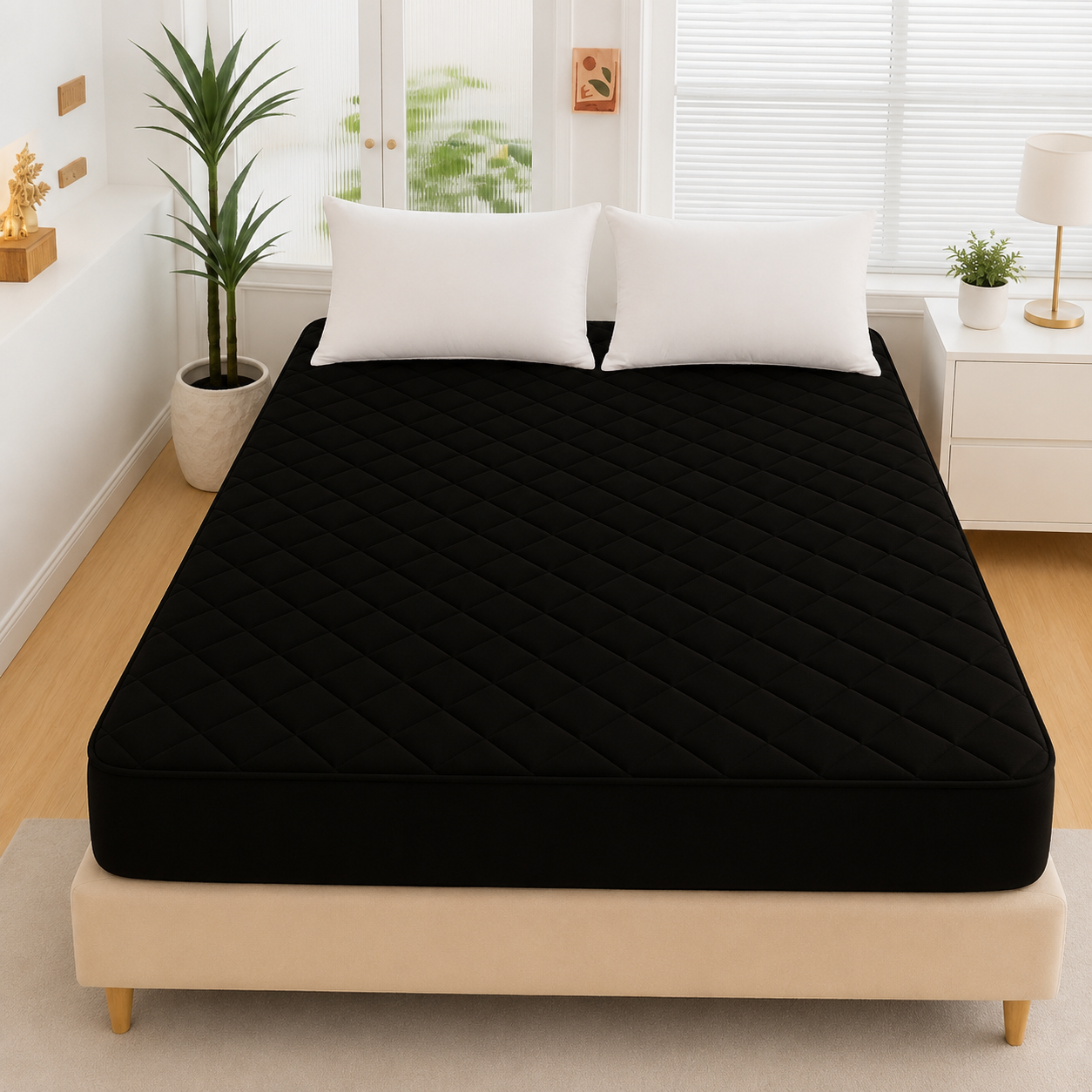 cotton Waterproof Quilted Mattress cover-black