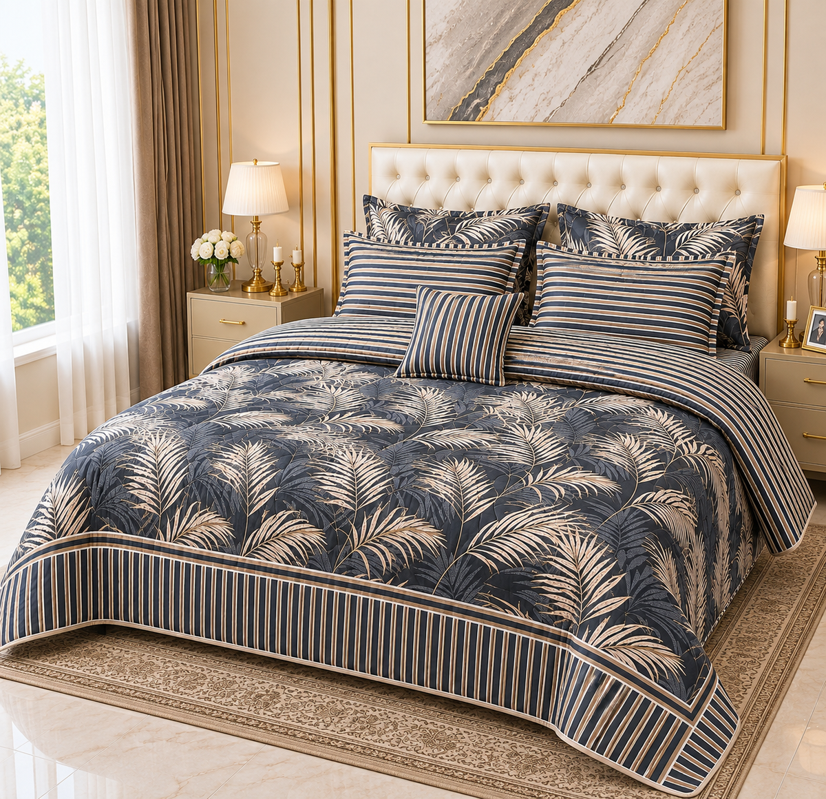 Quilted 7-Piece Comforter Set with Double Bedsheet