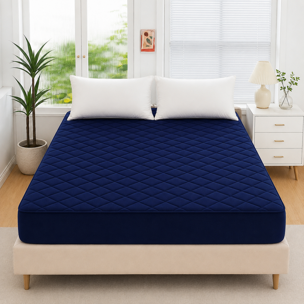 cotton Waterproof Quilted Mattress cover-navy