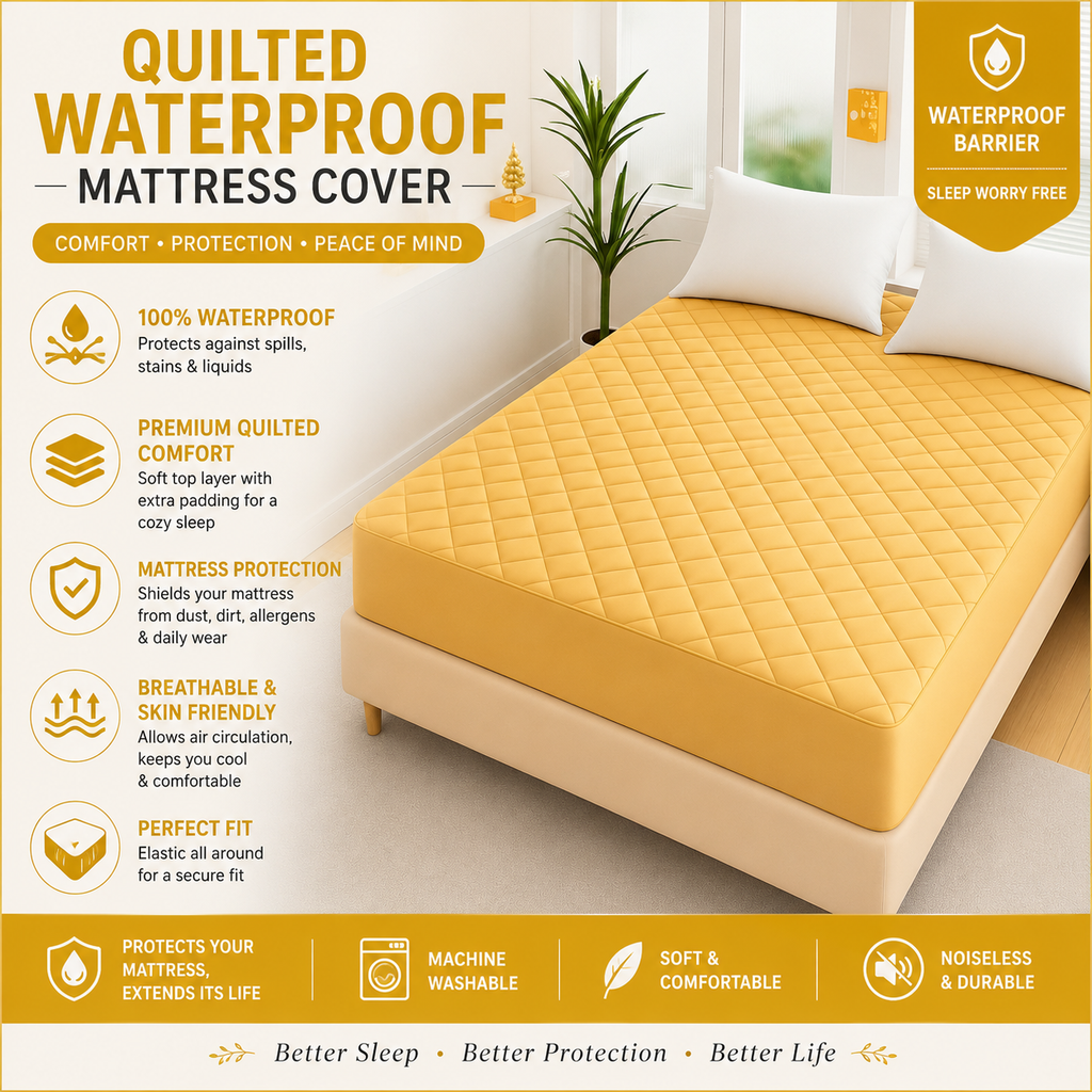 cotton Waterproof Quilted Mattress cover-yellow