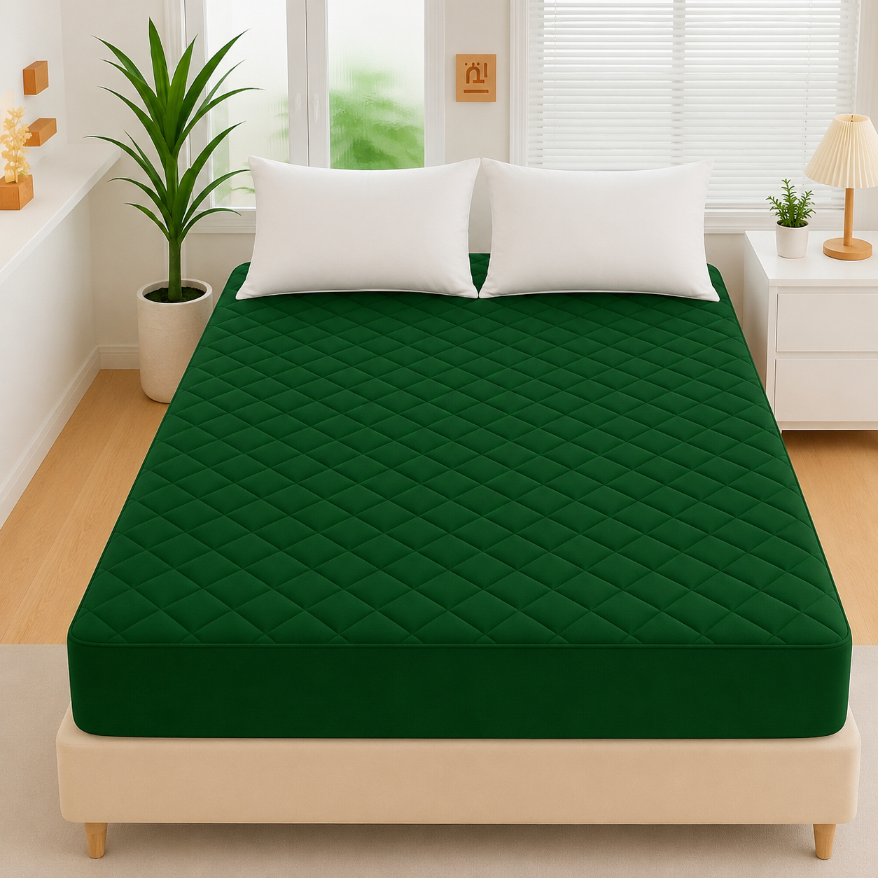 cotton Waterproof Quilted Mattress cover-green