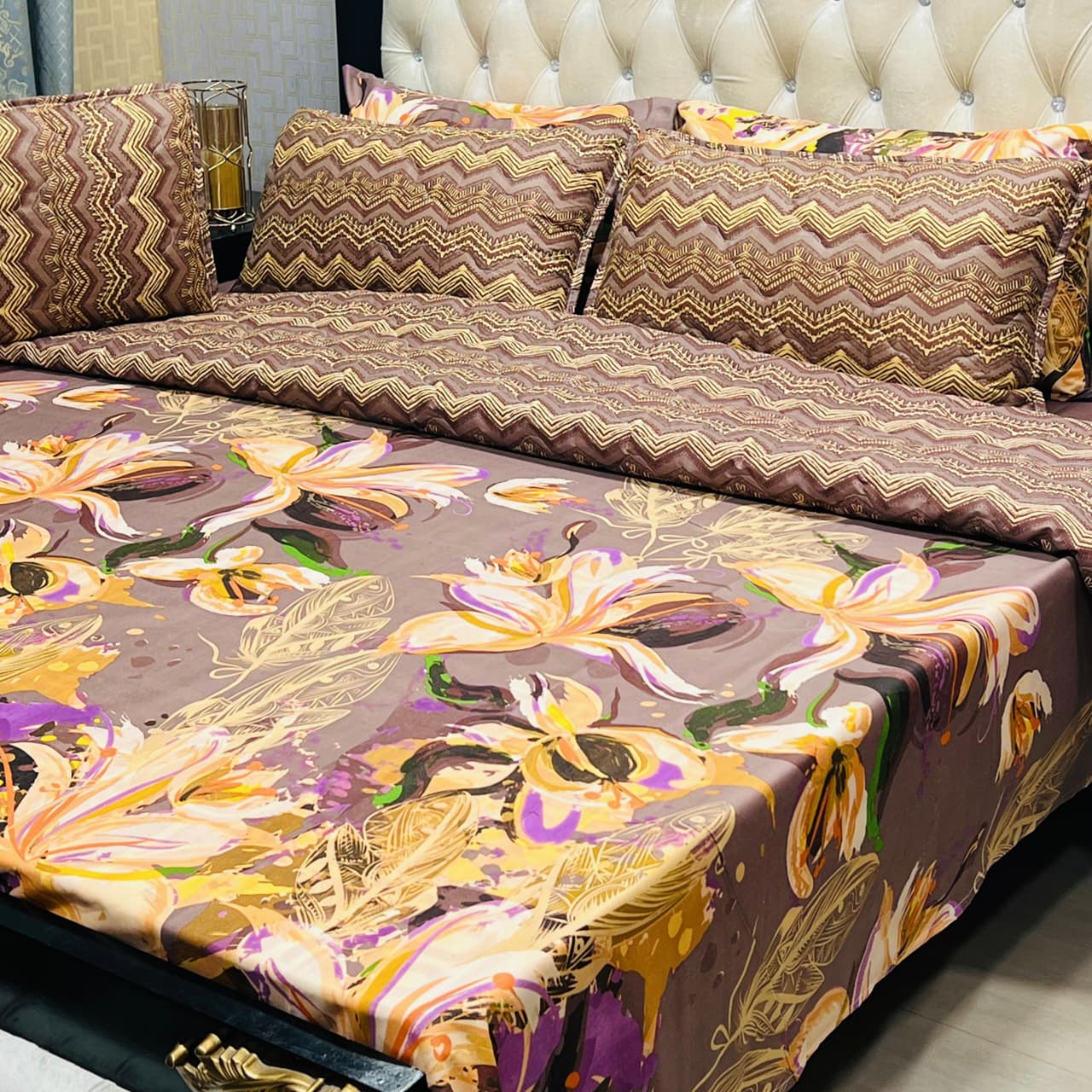 7-Piece Printed Quilted Bedding Set with Cushion