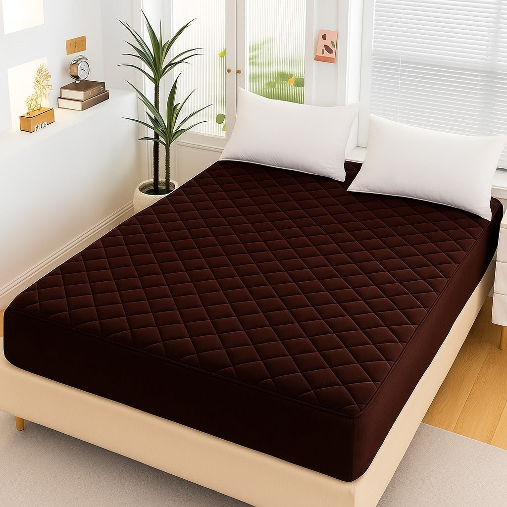 cotton Waterproof Quilted Mattress cover-brown