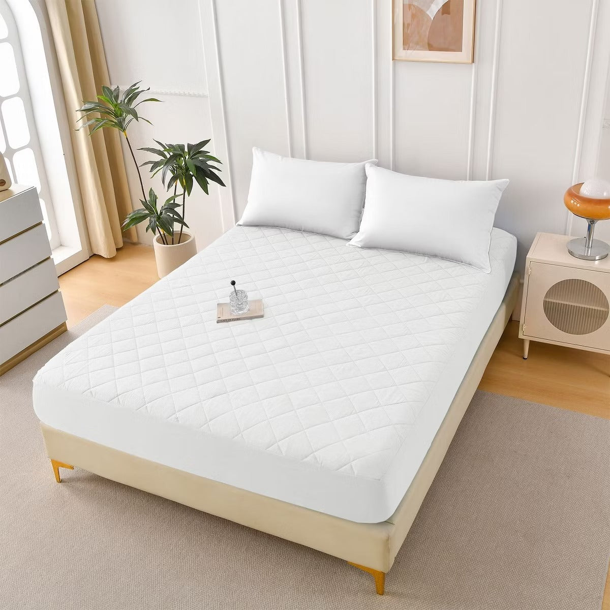cotton Waterproof Quilted Mattress cover-white