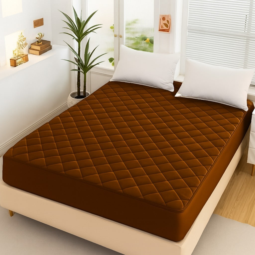 cotton Waterproof Quilted Mattress cover-wood color