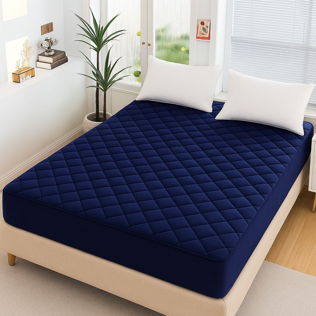 cotton Waterproof Quilted Mattress cover-navy