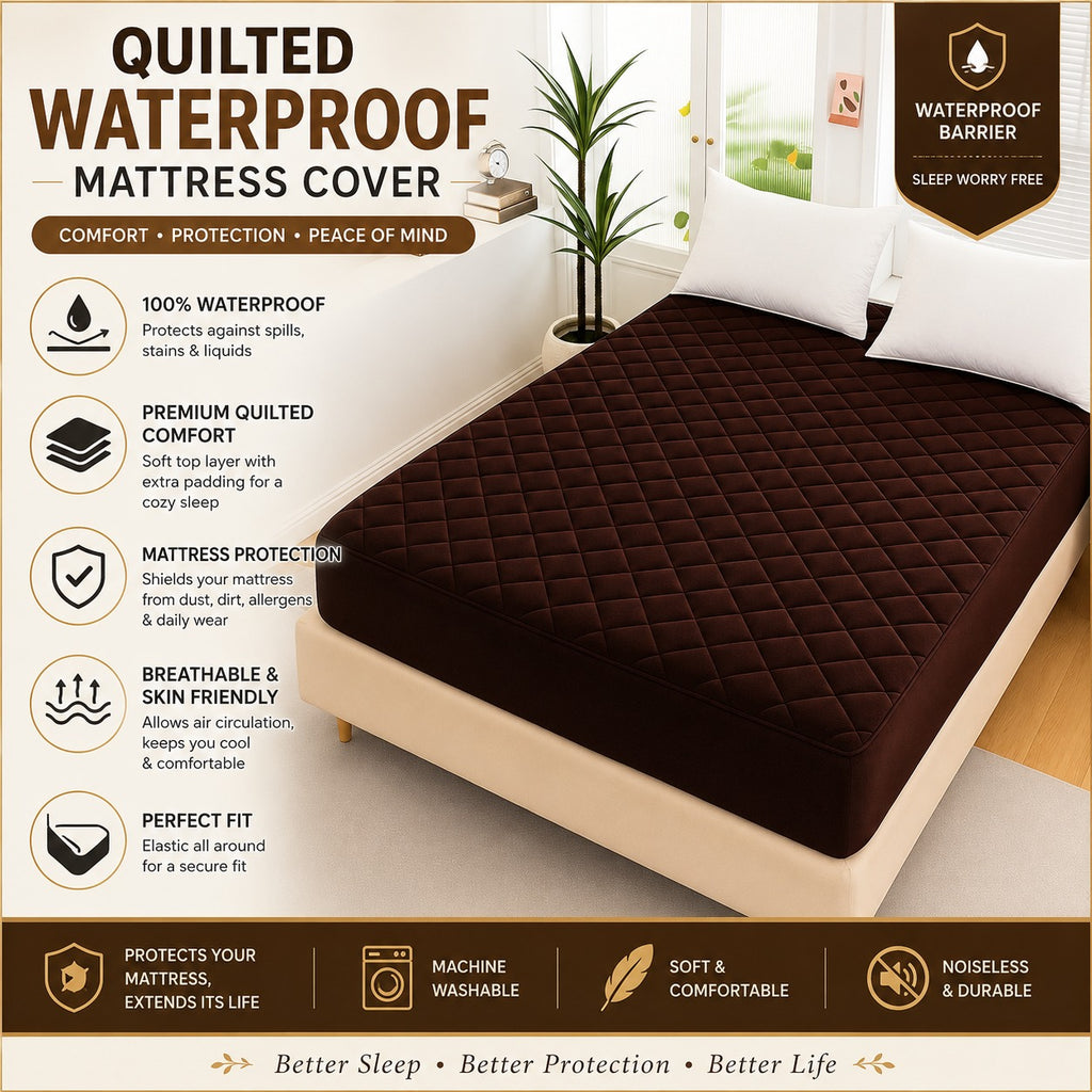 cotton Waterproof Quilted Mattress cover-brown