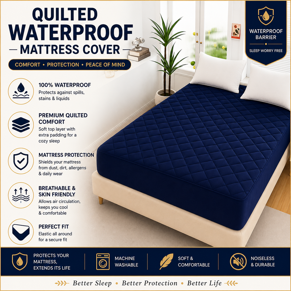 cotton Waterproof Quilted Mattress cover-navy