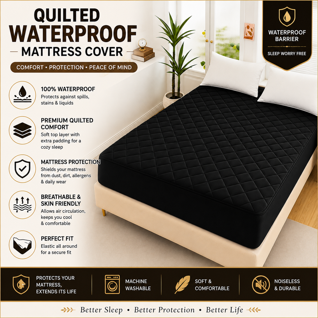 cotton Waterproof Quilted Mattress cover-black