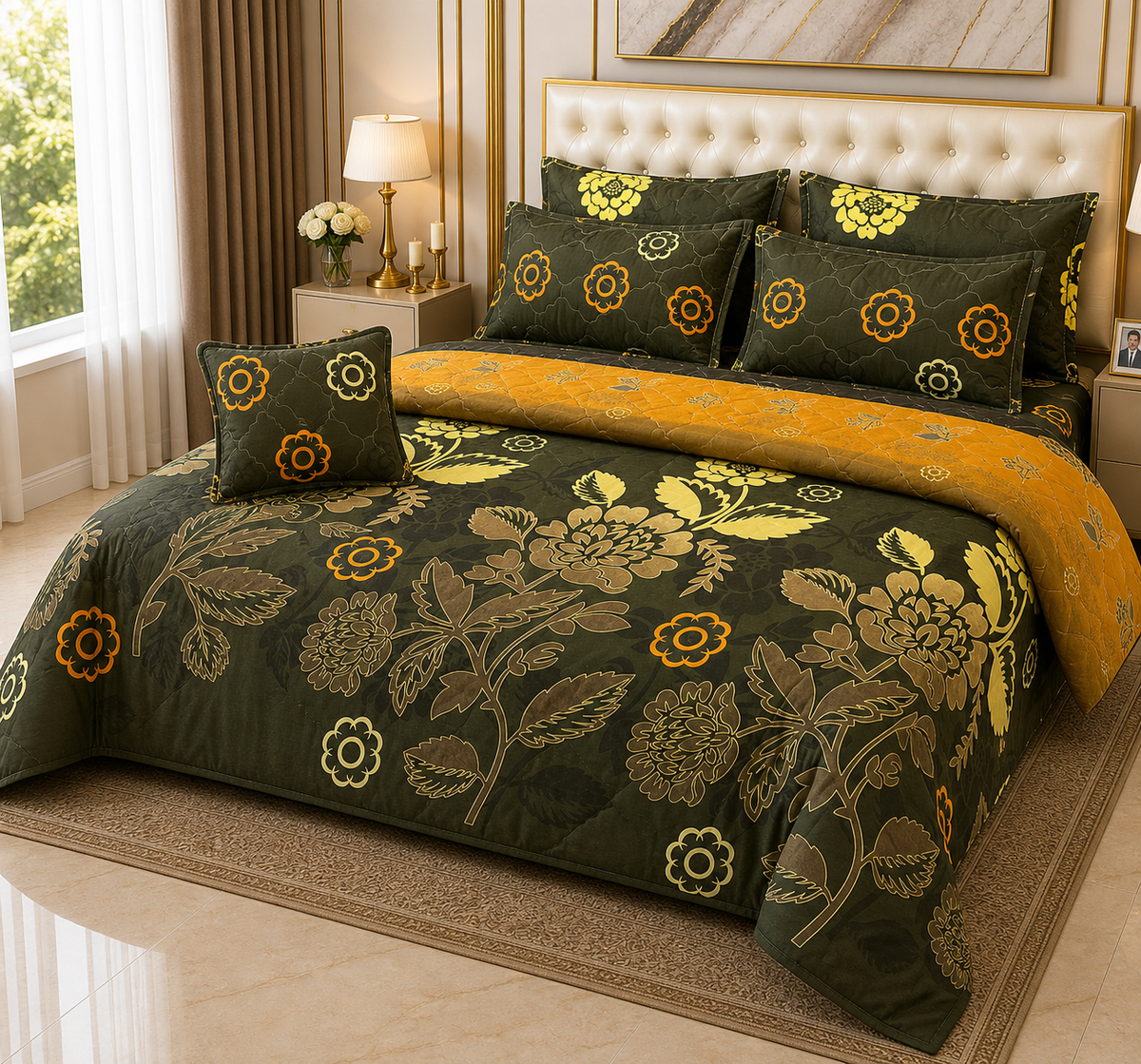 7-Piece Floral Quilted Comforter Set King Size