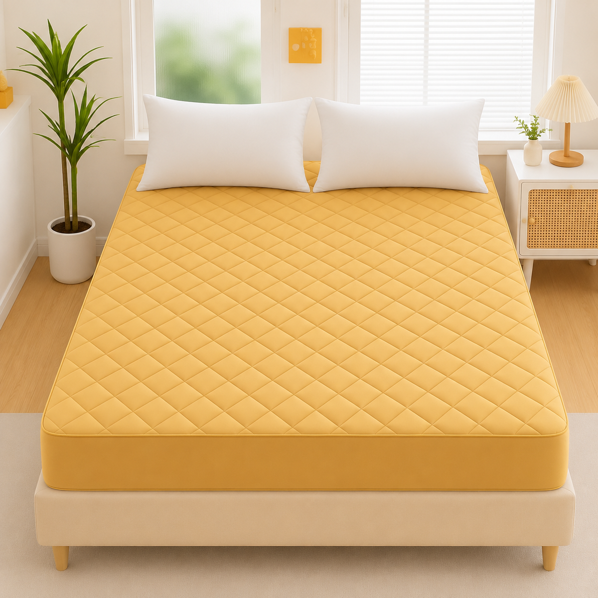 cotton Waterproof Quilted Mattress cover-yellow