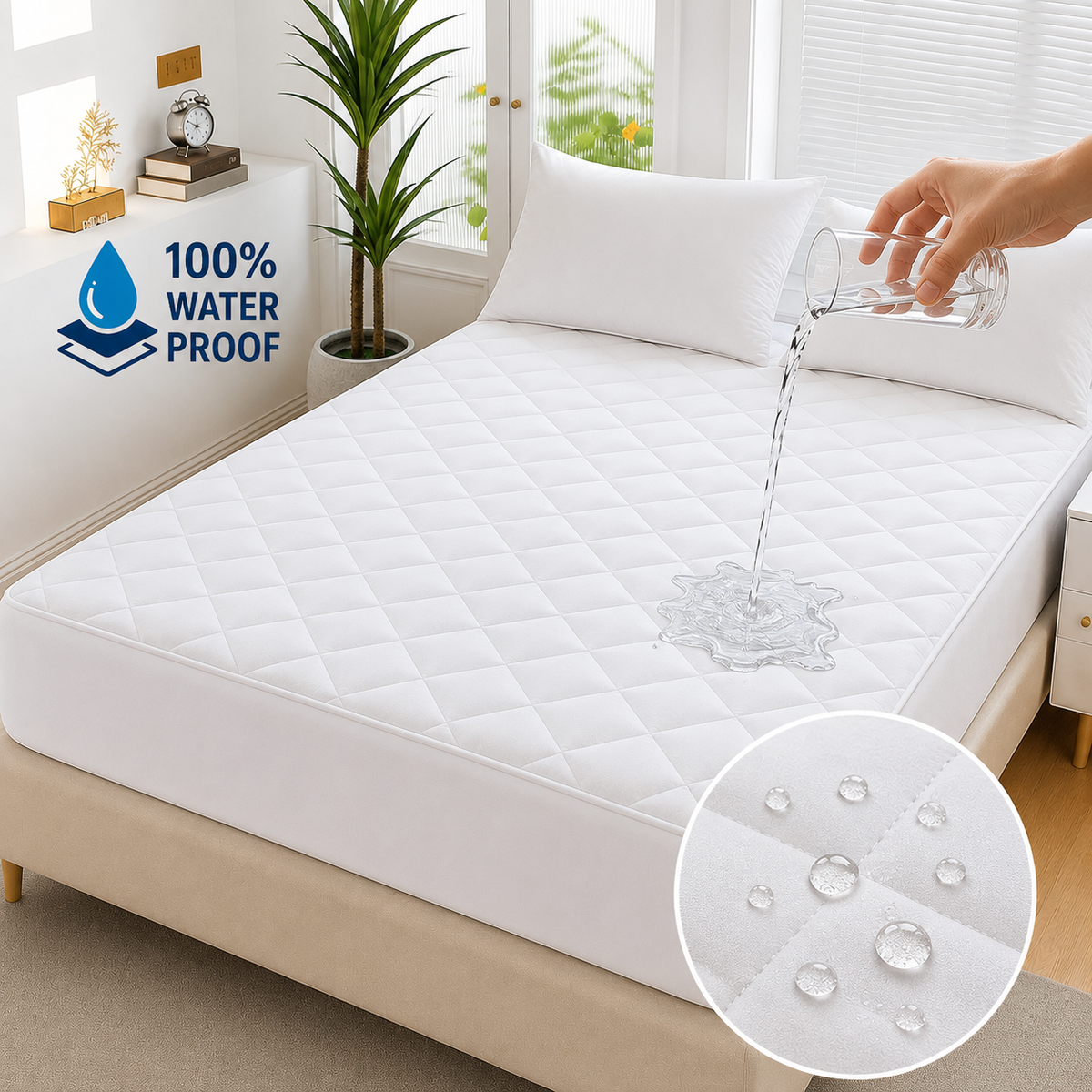 cotton Waterproof Quilted Mattress cover-white