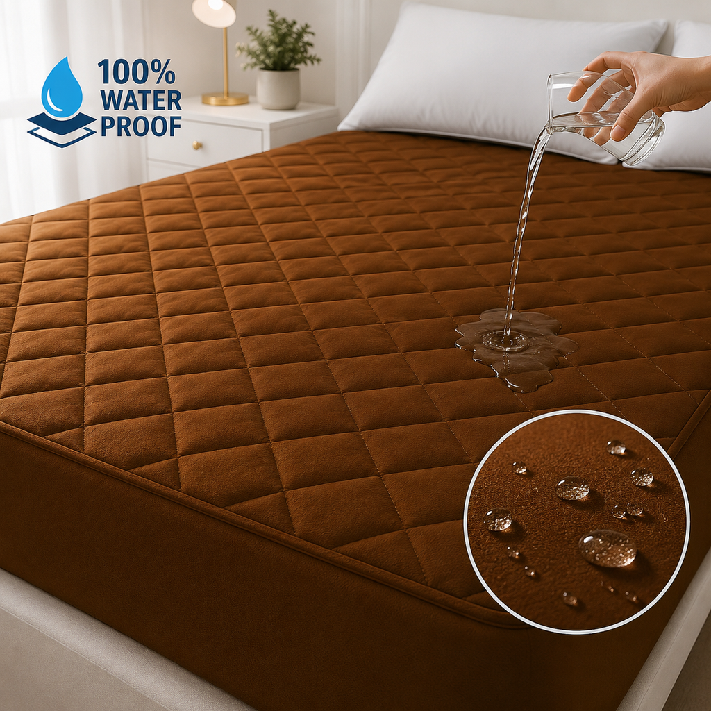 cotton Waterproof Quilted Mattress cover-wood color