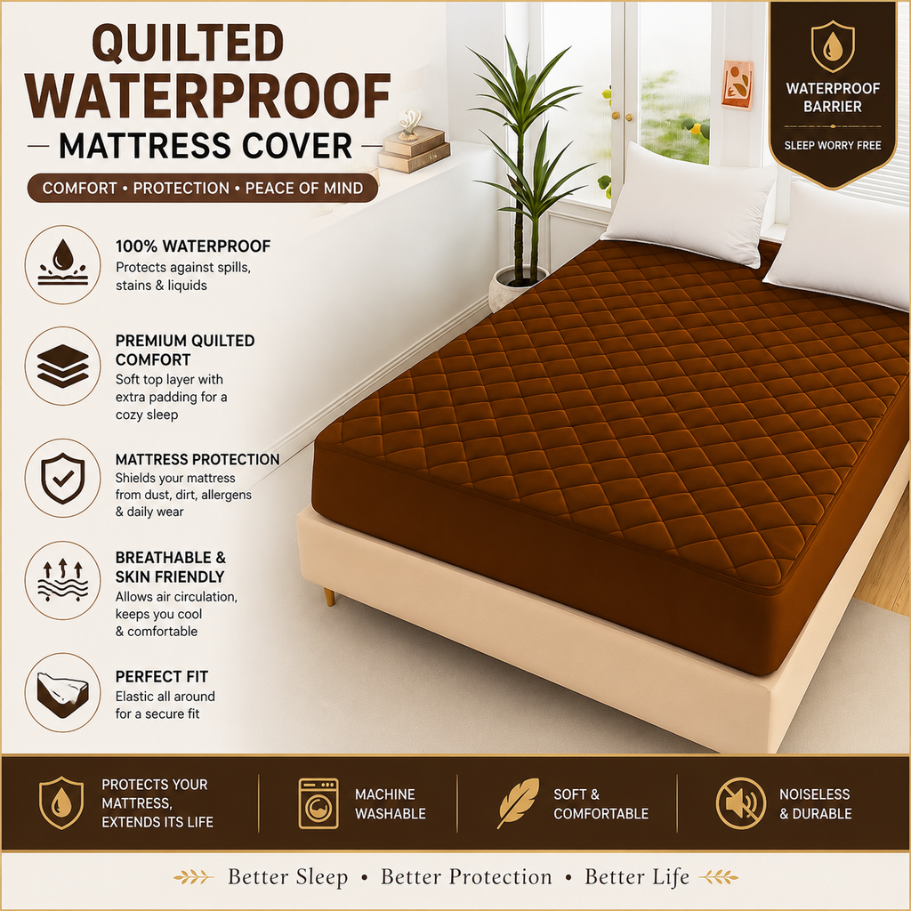 cotton Waterproof Quilted Mattress cover-wood color