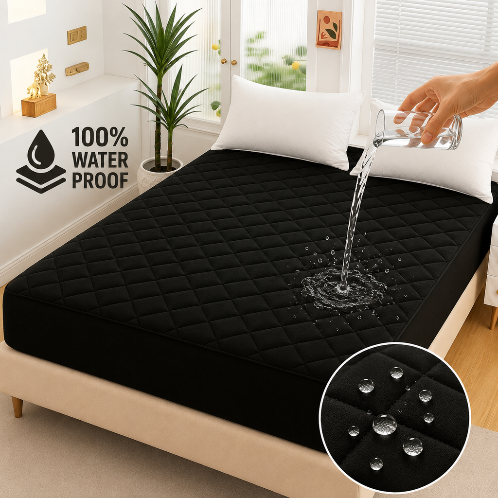 cotton Waterproof Quilted Mattress cover-black