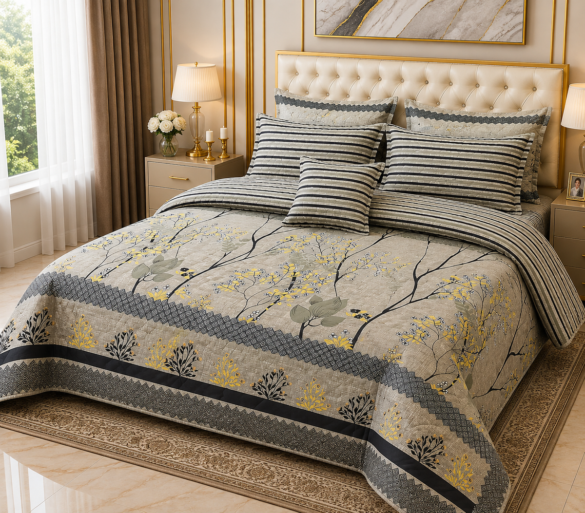Luxury 7-Piece Comforter Set - King Size Quilted