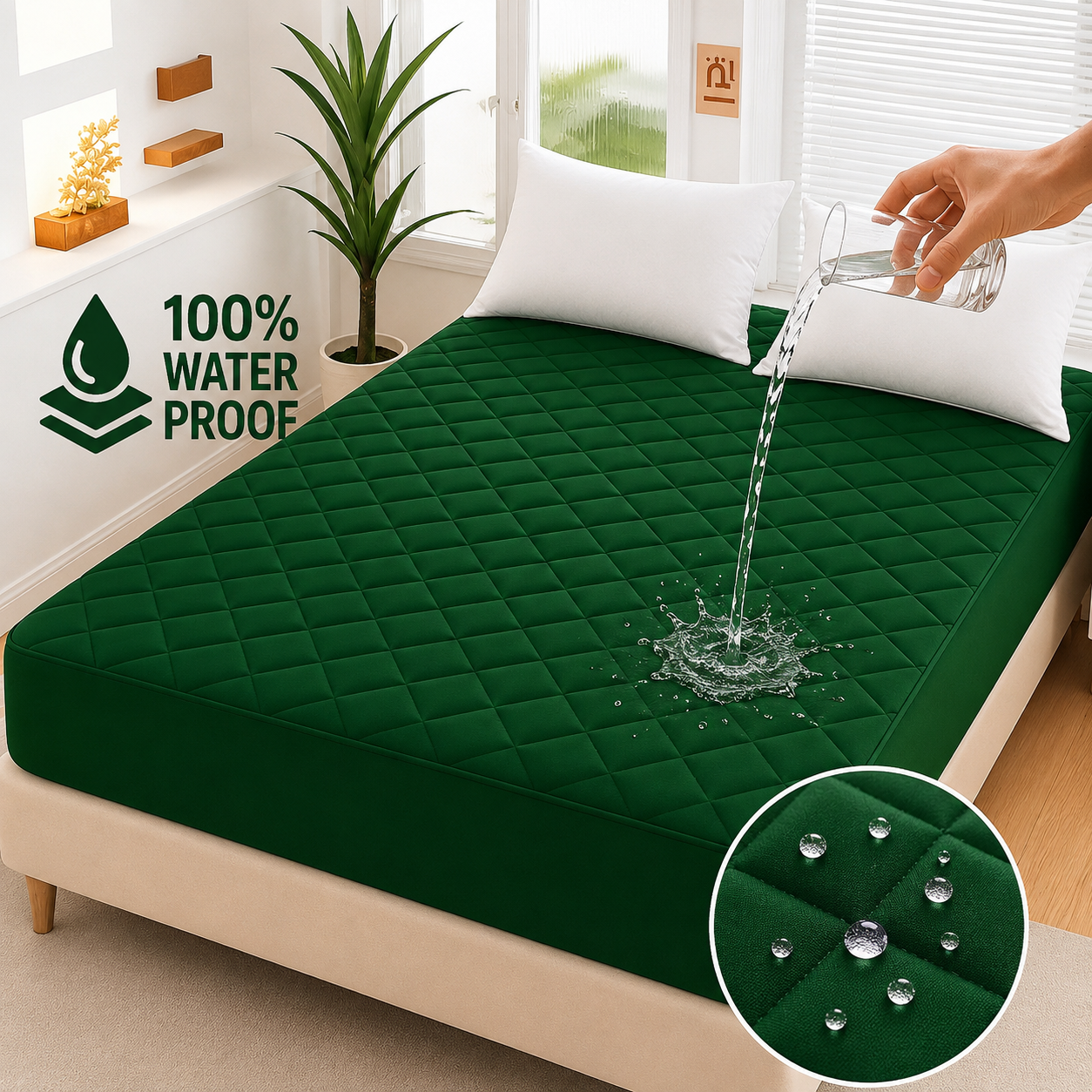 cotton Waterproof Quilted Mattress cover-green