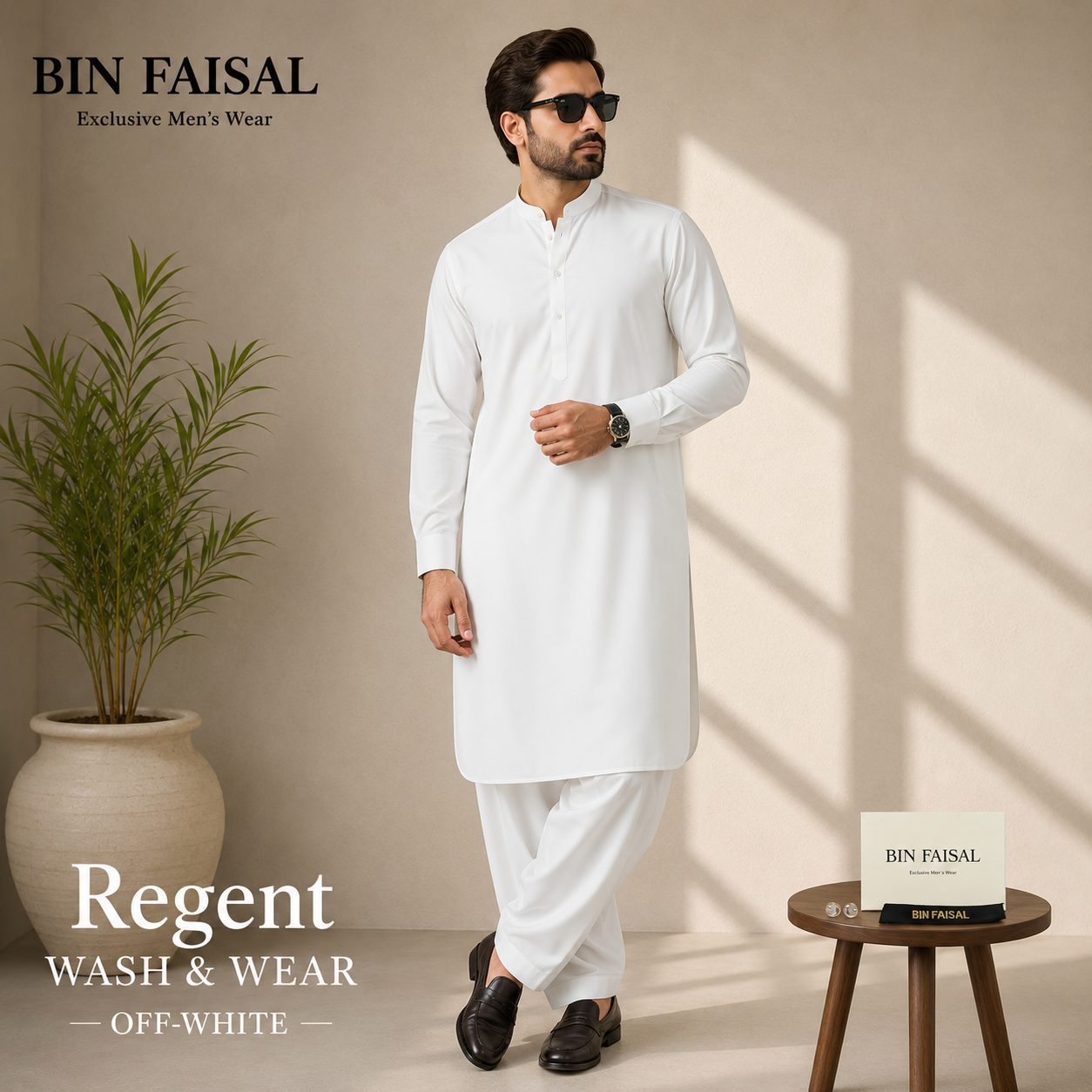 Bin Faisal  Premium Wash & Wear-OFF WHITE